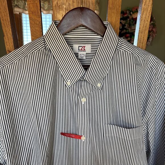 Cutter And Buck Button Down Shirt Men’s XL STRIPED BLACK/White Y2K NEW - Picture 2 of 5